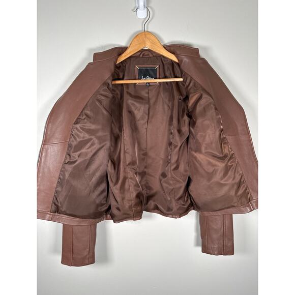 Sam Edelman Brown Lambskin Leather Zip Up Moto Jacket Womens Size S - Picture 8 of 11